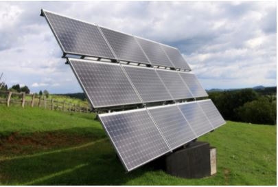Solar panel installed in green field